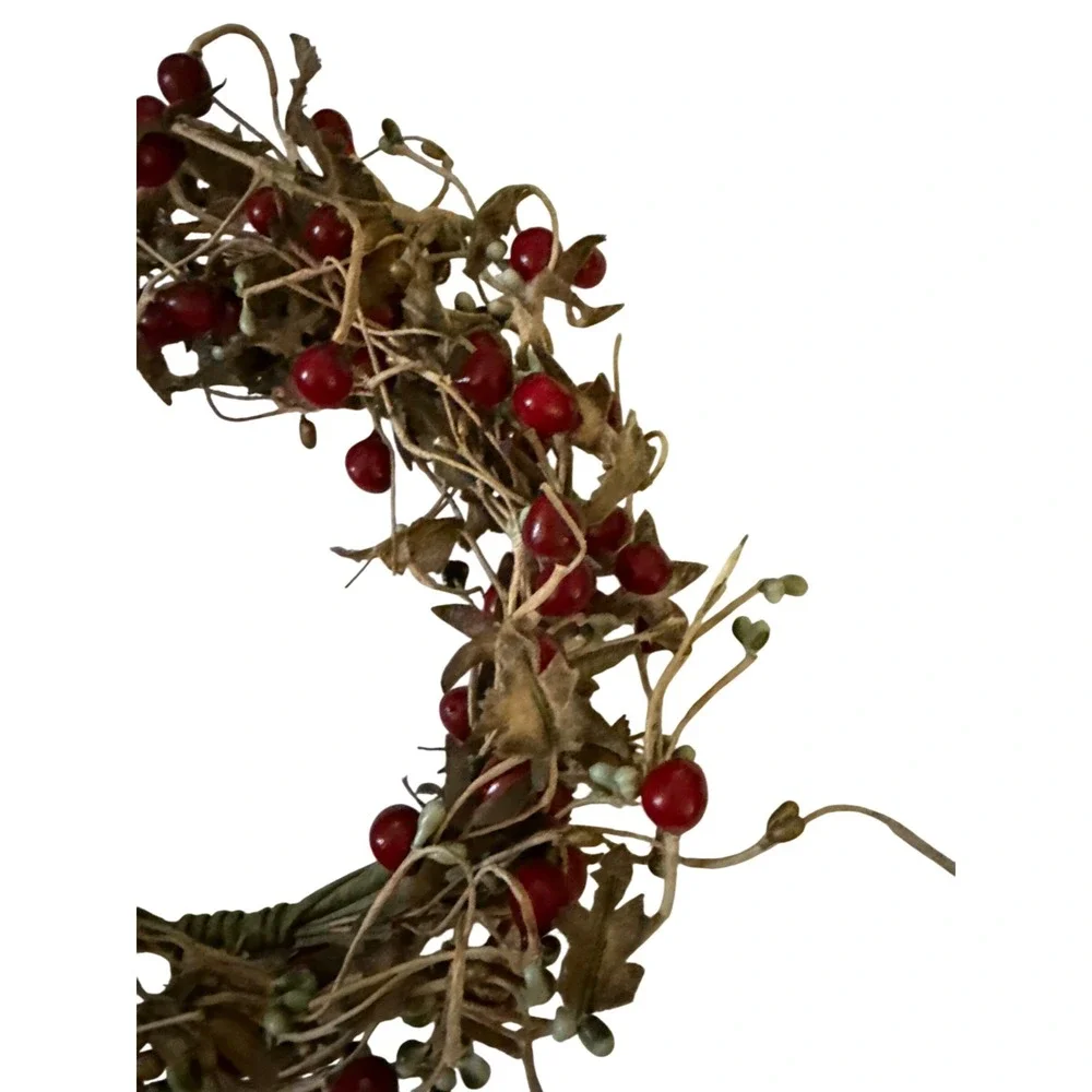 Rustic Berry Leaf Candle Ring Wreath Autumn Fall Decor 8